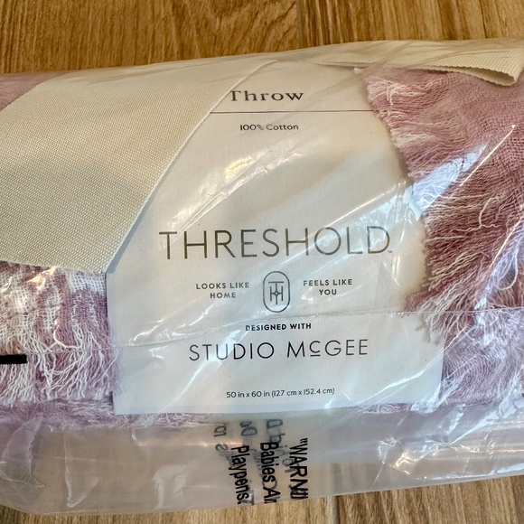 Threshold Studio McGee Floral Block Print Jacquard Throw Purple/Cream - Picture 7 of 7